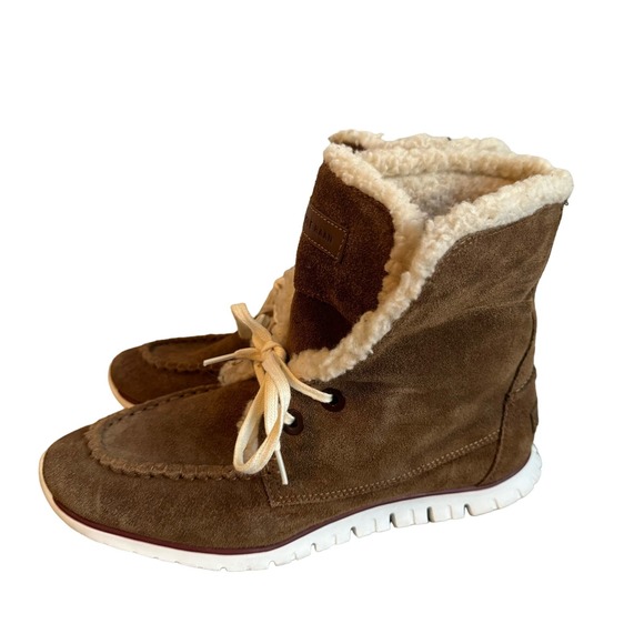 Cole Haan Women's Sz 7 B Brown ZeroGrand Waterproof Shearling Fur Chukka Boots - Picture 1 of 12